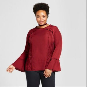 Ava + Viv Ruffle Trim Bell Sleeve Shirt Blouse
